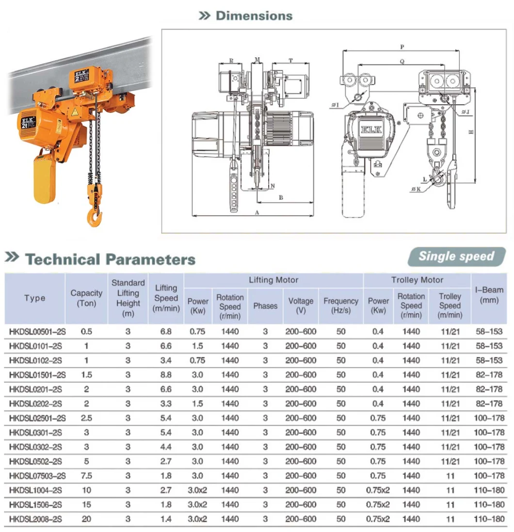 Low Headroom Electric Chain Hoist Lifting Equipment 10 Ton